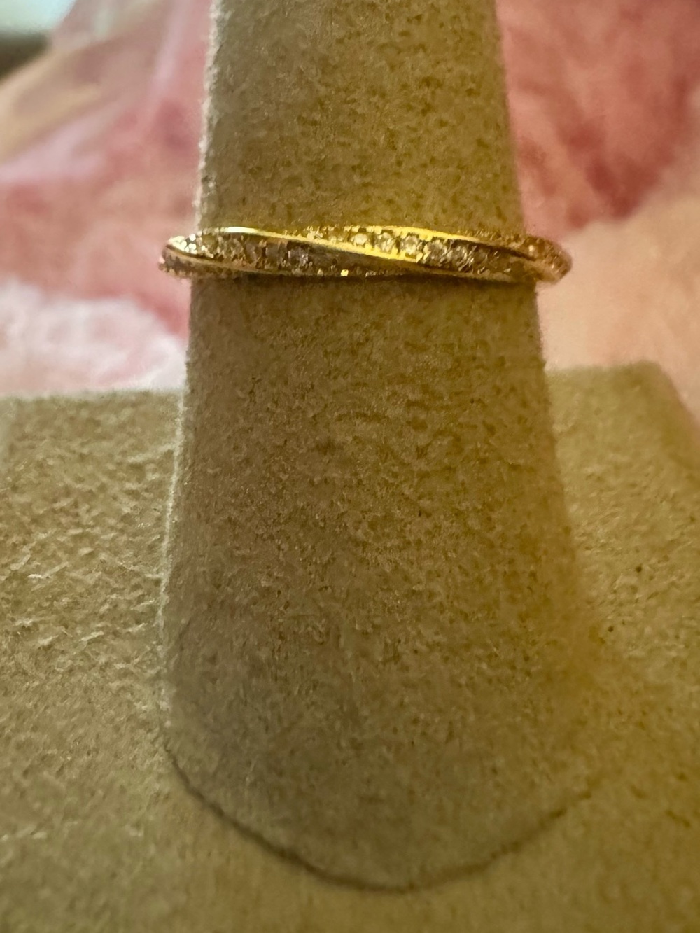 Moissanite Gold-Tone Twisted Band Ring with Pavé Detail - Women Jewelry